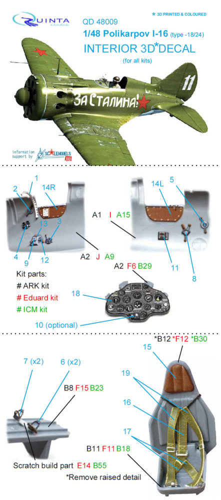 1/48 I-16 type 18/24 3D-Print&colour Interior 