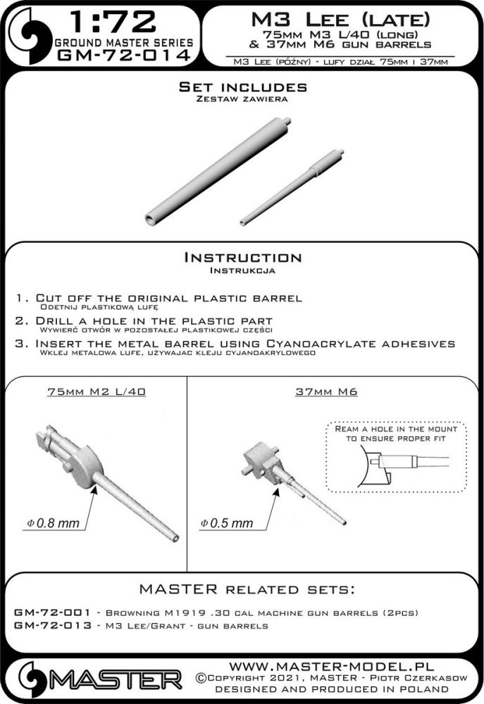 1/72 M3 Lee late 75 mm M3 L/40 (long) & 37 mm M6