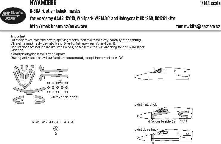 1/144 Mask B-58A Hustler (ACAD, WOLFPACK, HCRAFT)