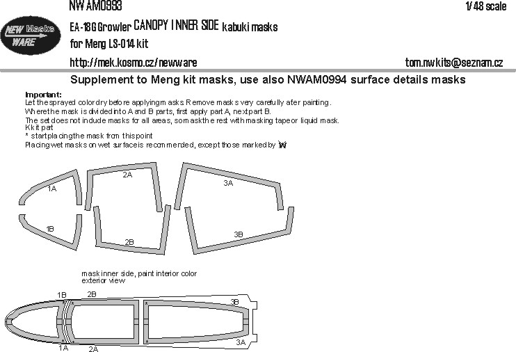 1/48 Mask EA-18G Growler CANOPY INNER SIDE (MENG)