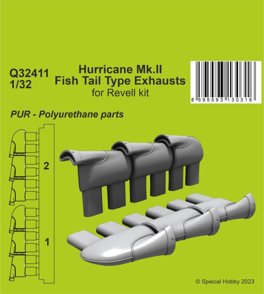 1/32 Hurricane Mk.II Fish Tail Type Exhausts (REV)