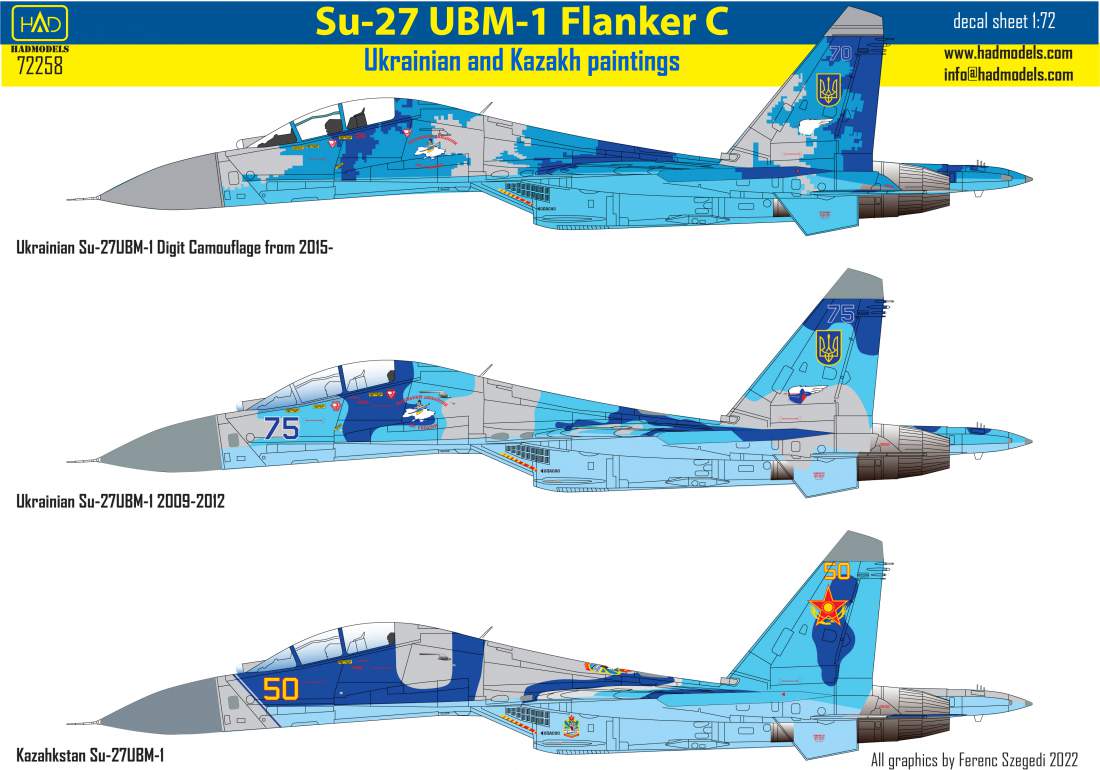 1/72 Decal Su-27 UBM-1 Flanker C (UA & KZ camo)