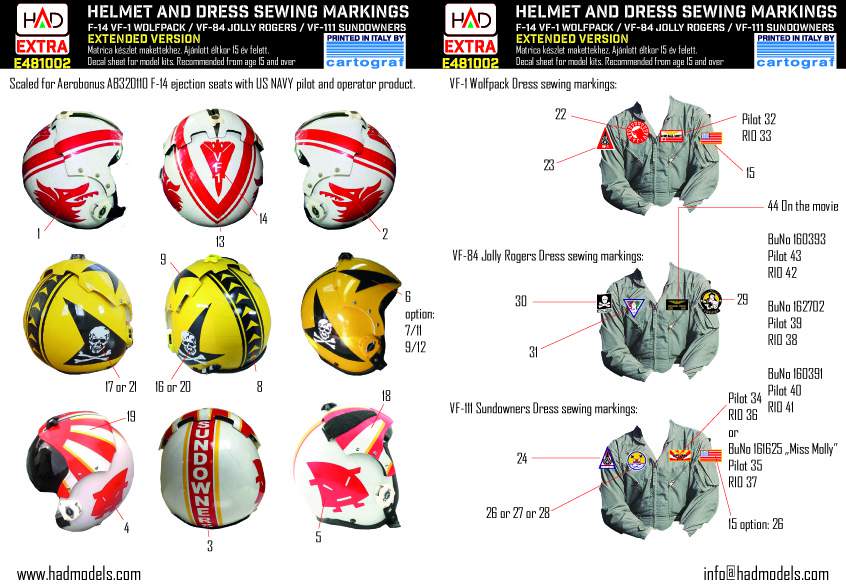 1/48 F-14A Helmet & dress sewing markings