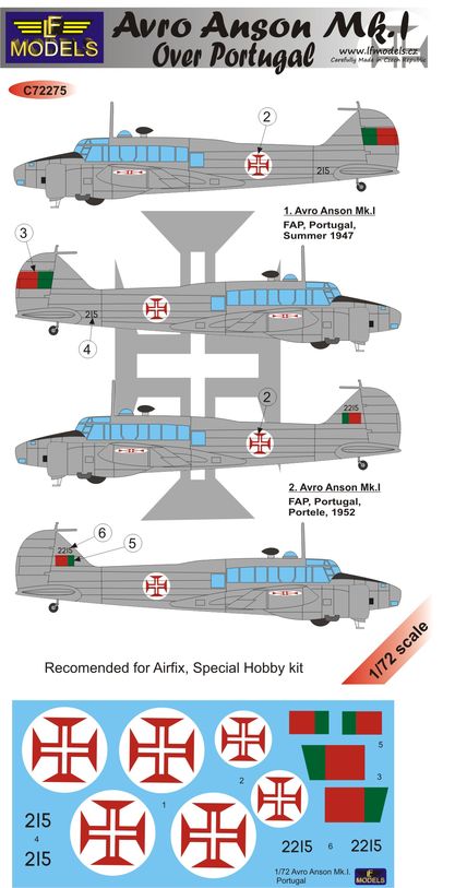 1/72 Decals Avro Anson Mk.I over Portugal