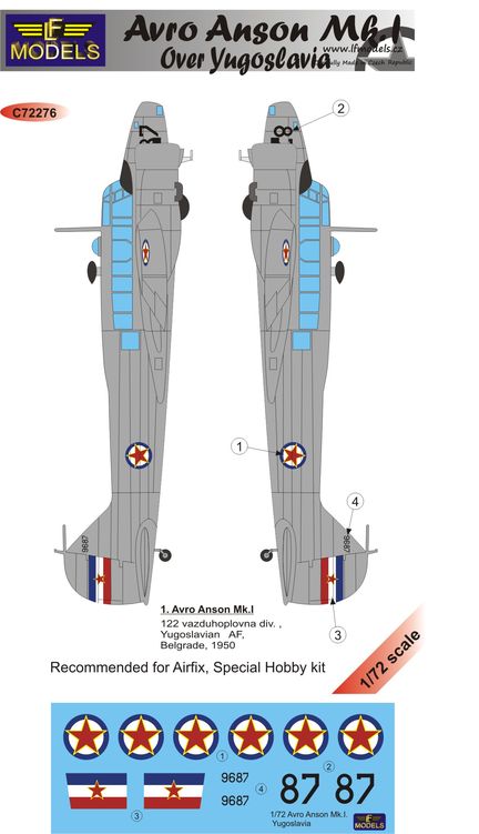 1/72 Decals Avro Anson Mk.I over Yugoslavia