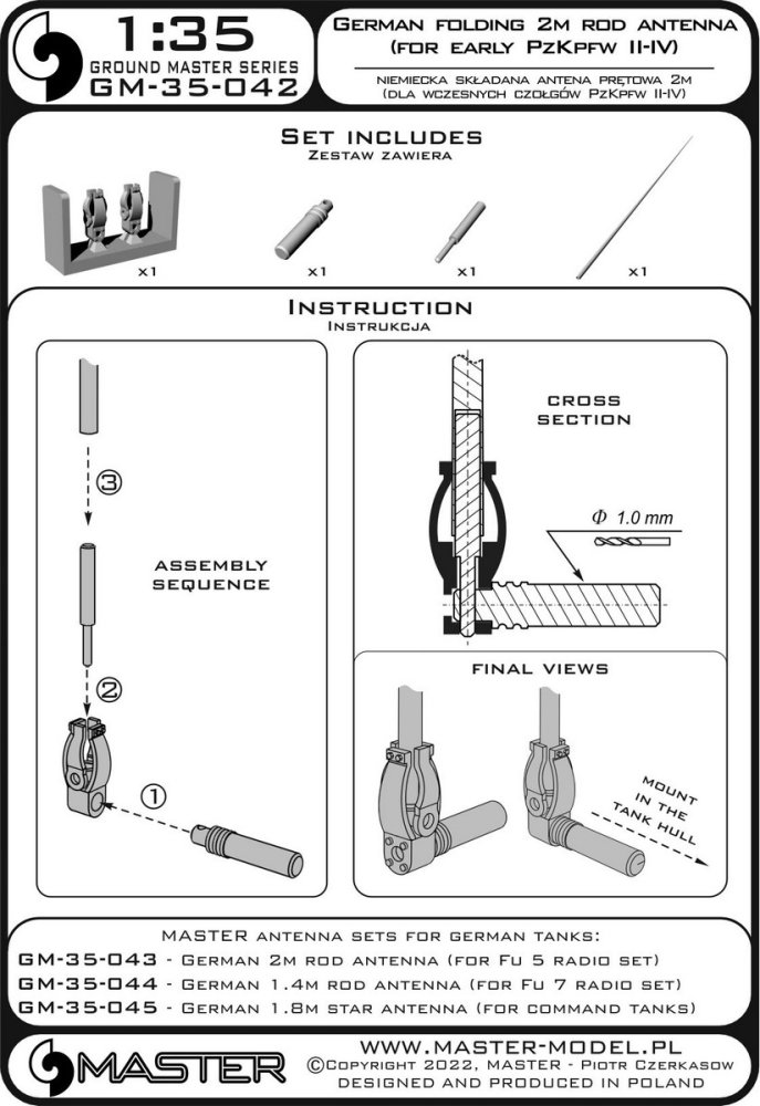 1/35 German WWII folding 2m rod antenna (1 pc.)