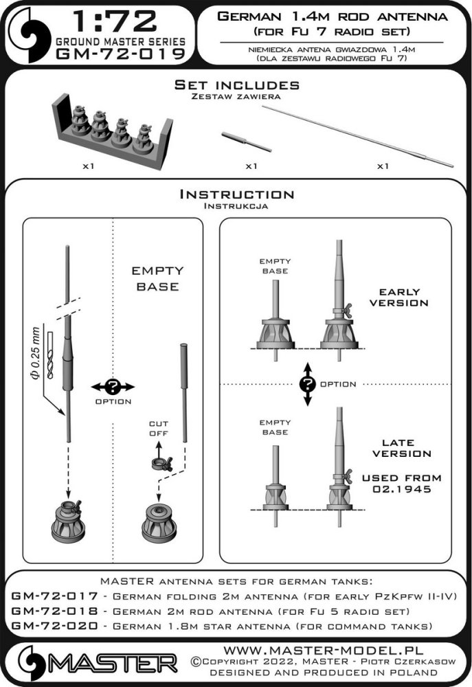 1/72 German WWII 1,4m rod antenna for Fu 7 radio