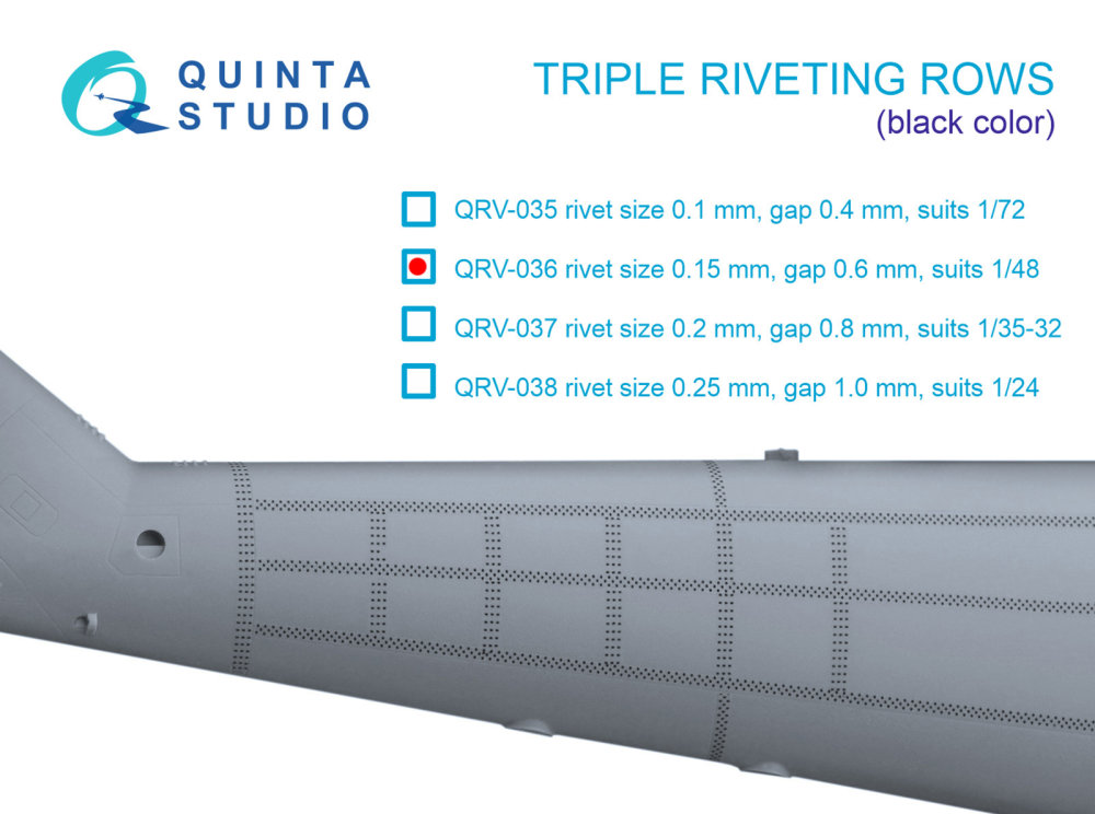 1/48 Triple rivet.rows (0.15 mm, gap 0.6 mm) BLACK