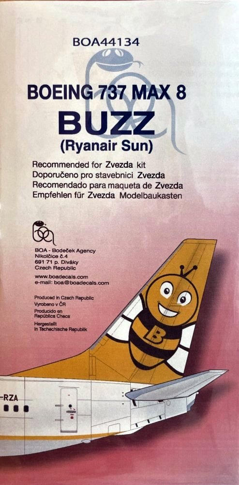 1/144 Decals B737 MAX 8 BUZZ Ryanair Sun (ZVE)