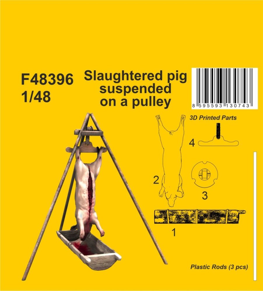 1/48 Slaughtered pig suspended on a pulley