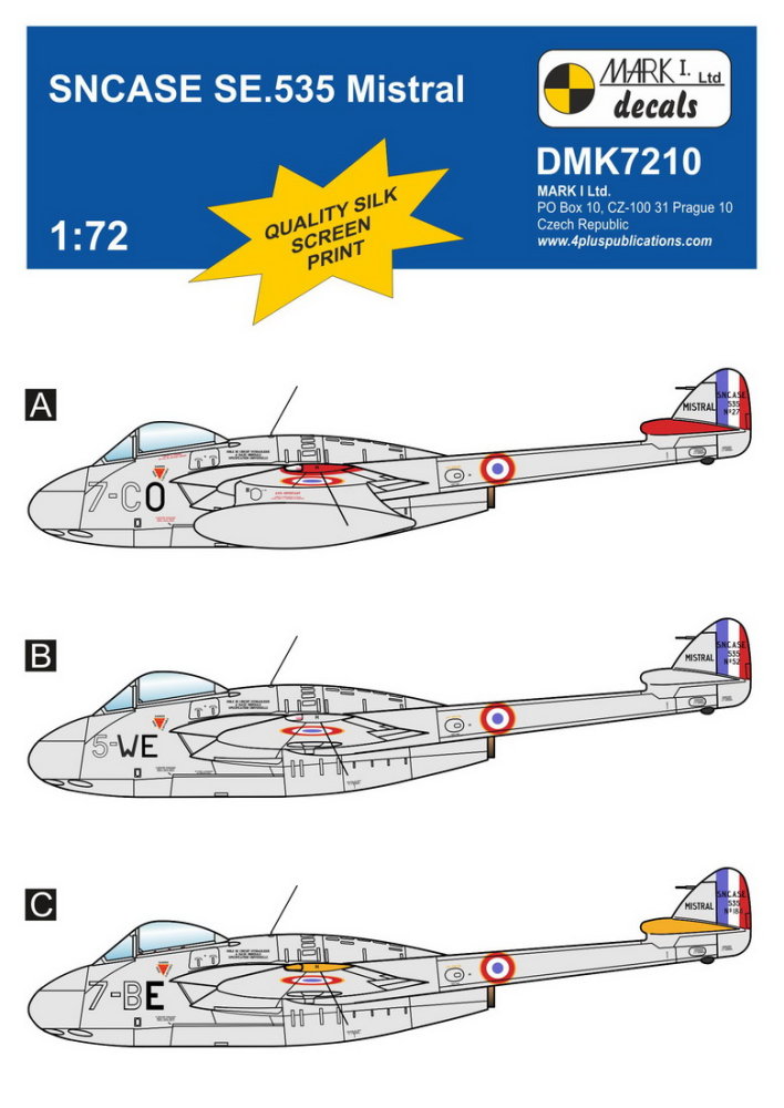 1/72 Decals SNCASE SE.535 Mistral (3x camo)