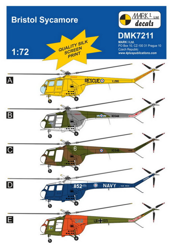 1/72 Decals Bristol Sycamore (5x camo)