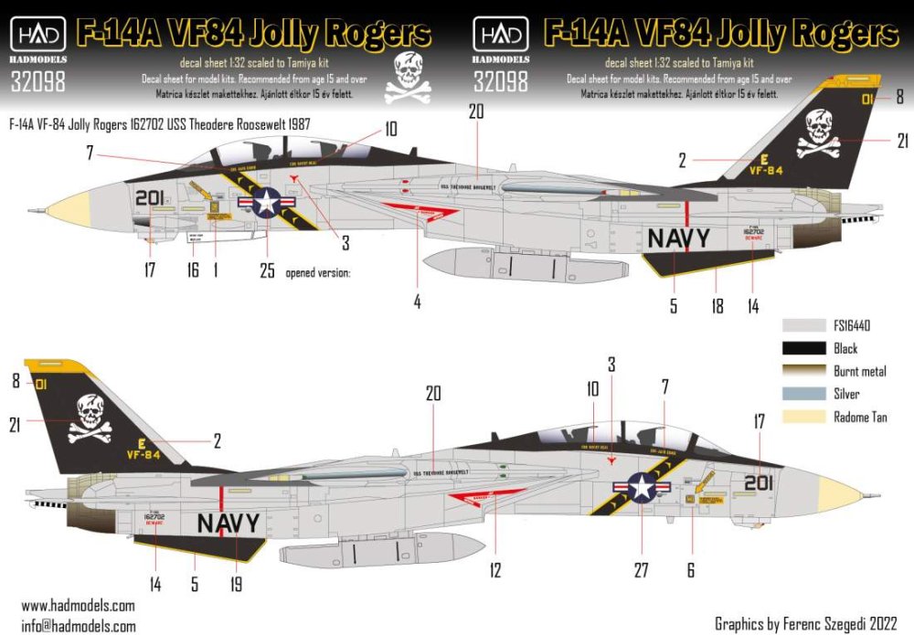 1/32 Decal F-14A Jolly Rogers USS T.Roosevelt