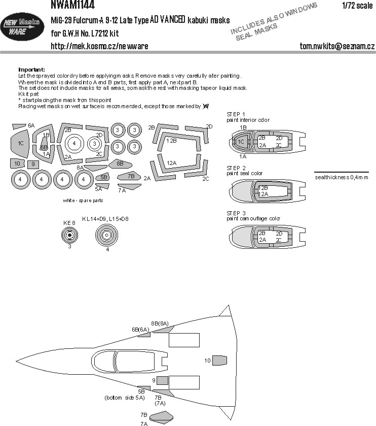 1/72 Mask MiG-29 Fulcrum-A 9-12 late ADVANCED(GWH)