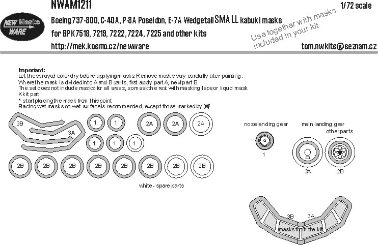 1/72 Mask B737-800, C-40A, P-8A, E-7A SMALL (BPK)