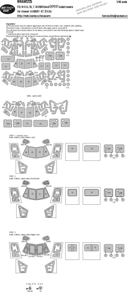 1/48 Mask PZL W-3 (A,RL,T,WARM) Sokol EXPERT