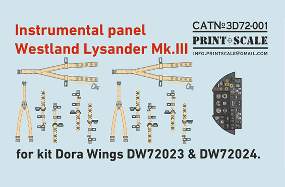 1/72 Instrum.panel Westland Lysander Mk.III (3D)