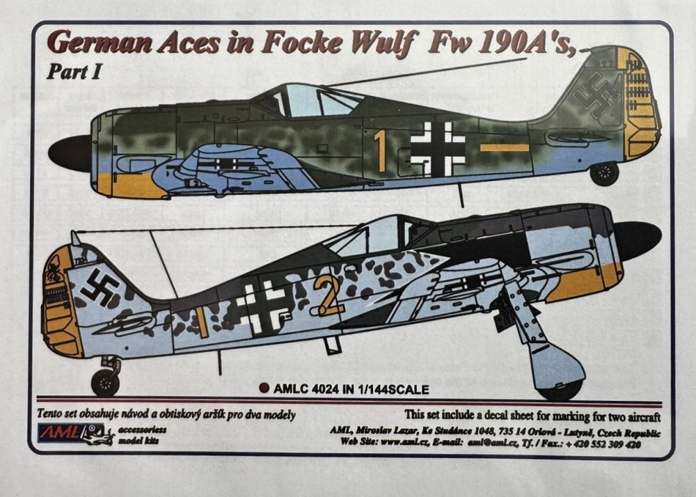 1/144 Decals German Aces in Fw 190A's - Part I
