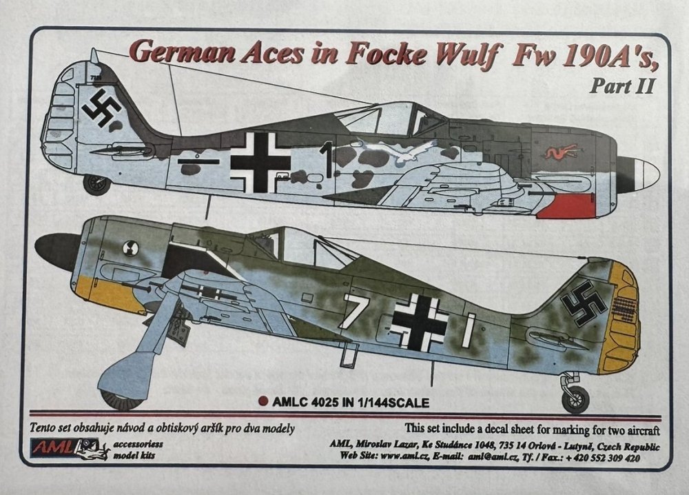 1/144 Decals German Aces in Fw 190A's - Part II