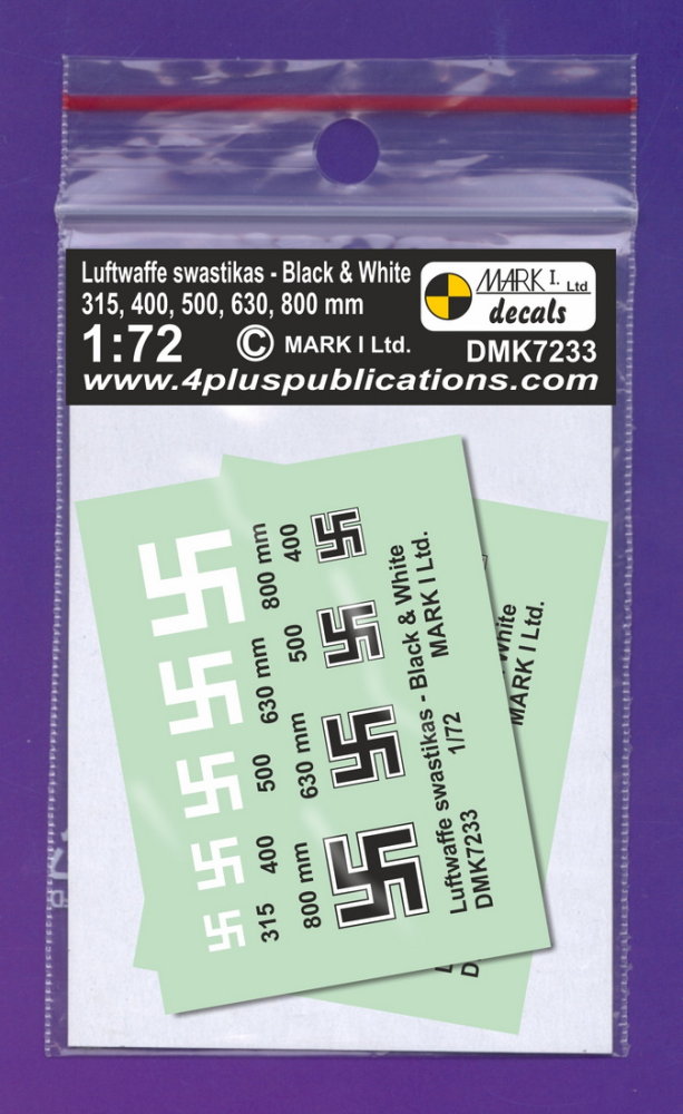1/72 Decals Luftwaffe swastikas - B & W (2 sets)