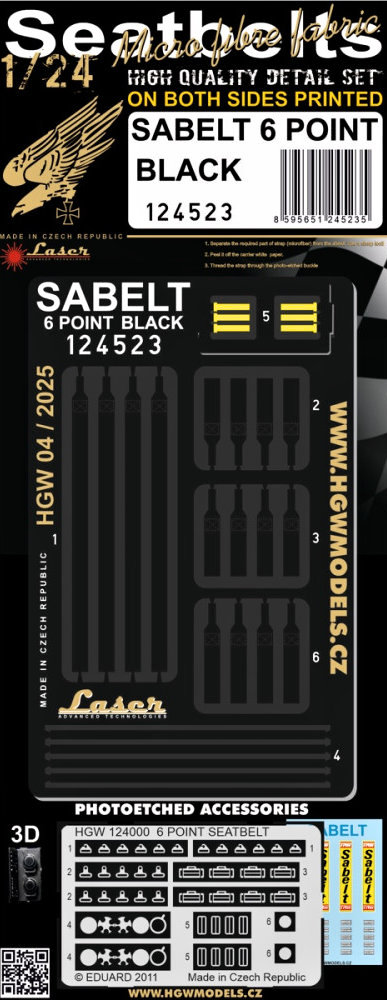 1/24 Seatbelts Sabelt 6 point BLACK (laser)