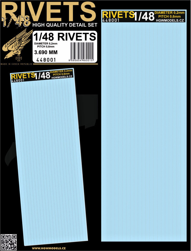 1/48 Rivets 3690 mm (diameter 0,2mm, pitch 0,6mm)