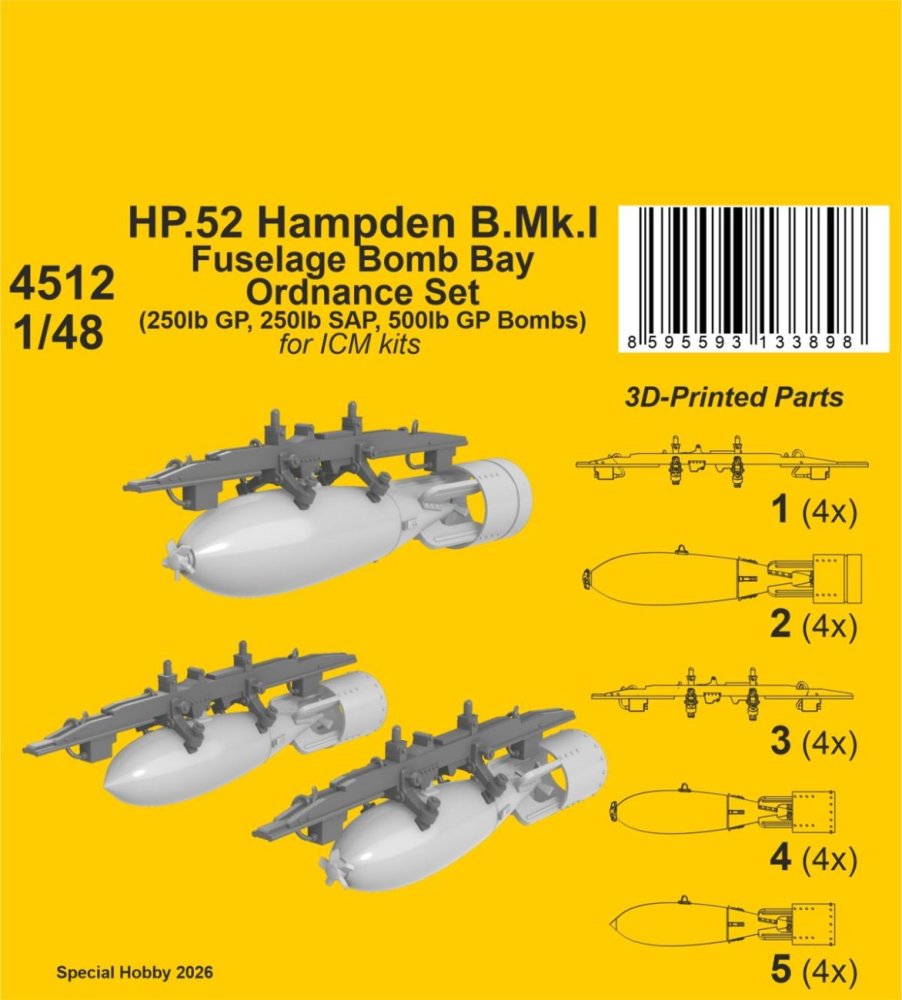 1/48 HP.52 Hampden B.Mk.I Fuselage Bomb Bay Set