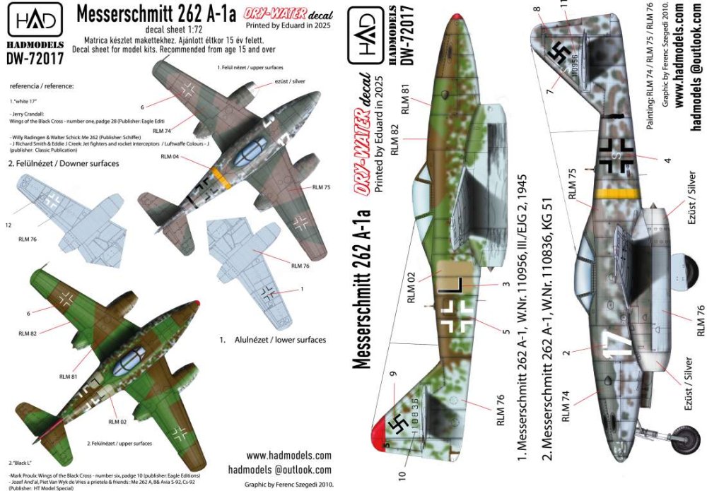 1/72 Decal Messerschmitt 262 A-1a (dry-water)