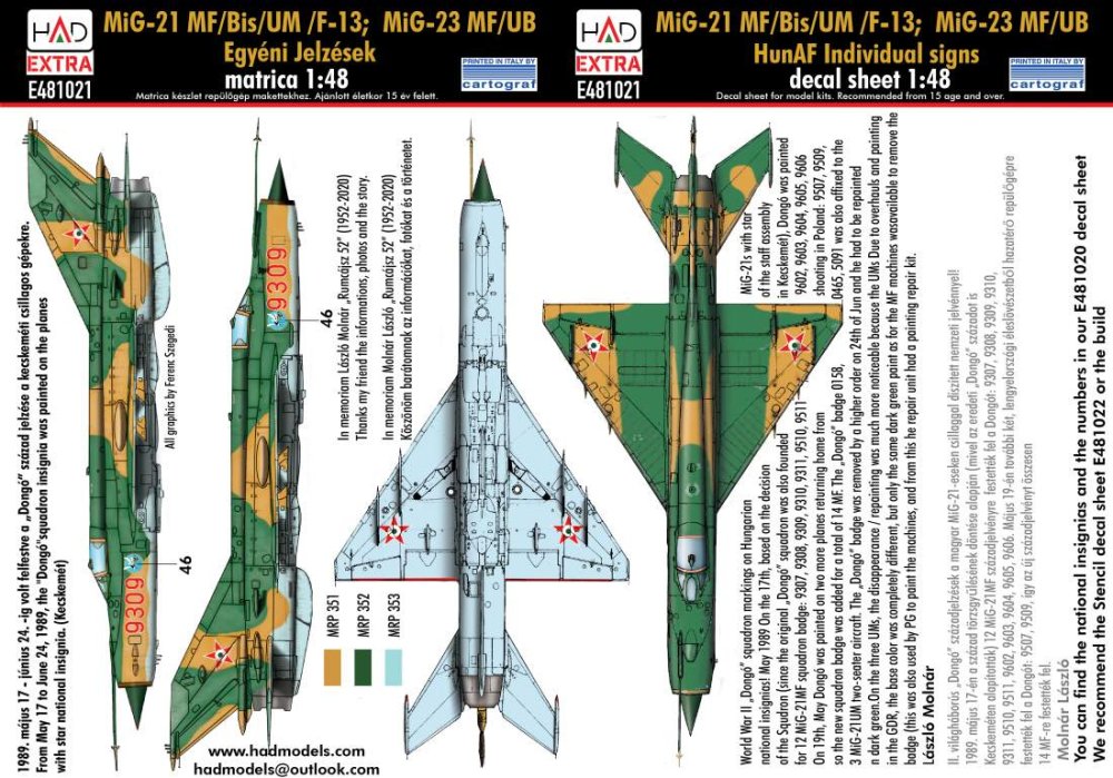1/48 Decal MiG-21/MiG-23 Hungarian AF Indiv.signs