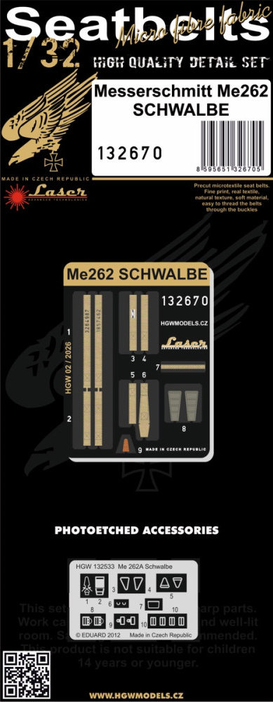1/32 Seatbelts Me 262 Schwalbe (laser)