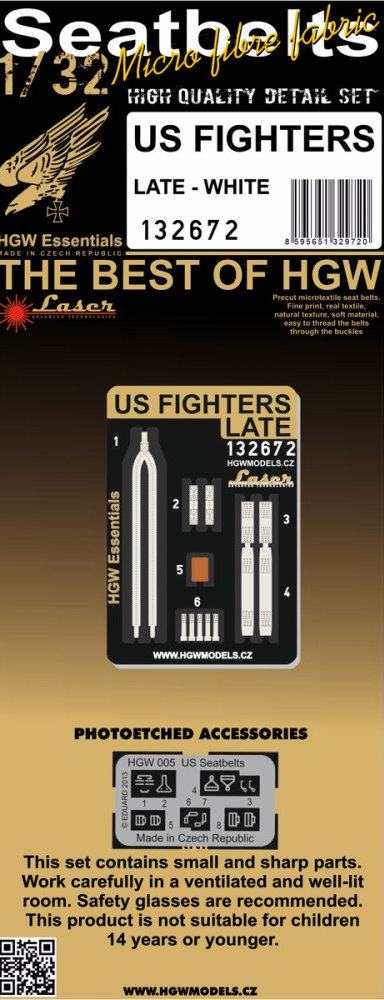 1/32 Seatbelts US Fighters late White (laser)