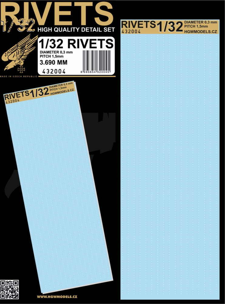 1/32 Rivets 3690 mm (diameter 0,3mm, pitch 1,5mm)