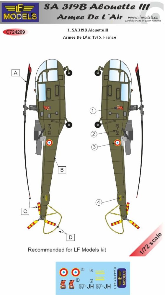 1/72 Decals SA 319B Alouette III Armee De L'Air