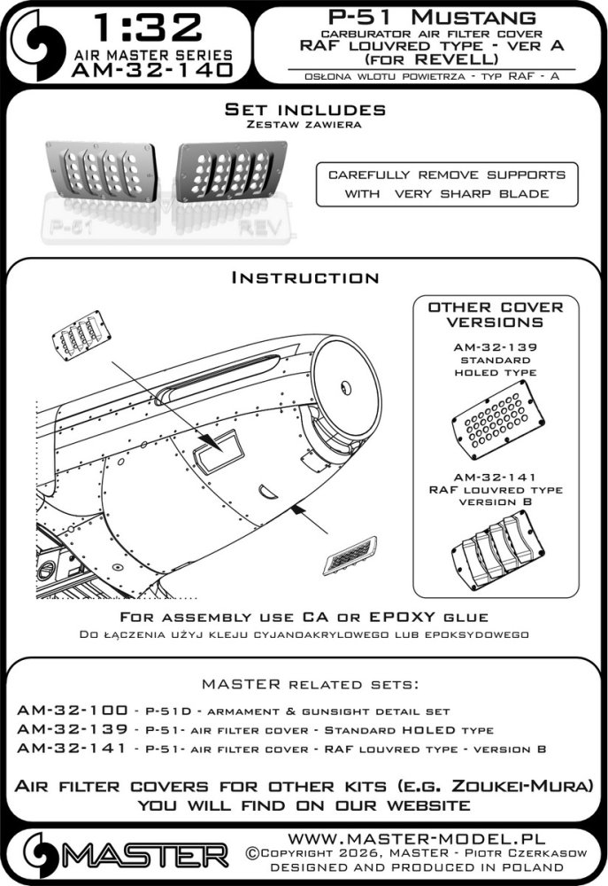 1/32 P-51 Mustang car.air filter cover RAF louvr.A
