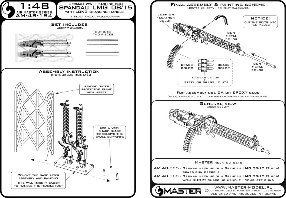 1/48 Spandau LMG 08/15 w/ LONG charg.handle (2x)