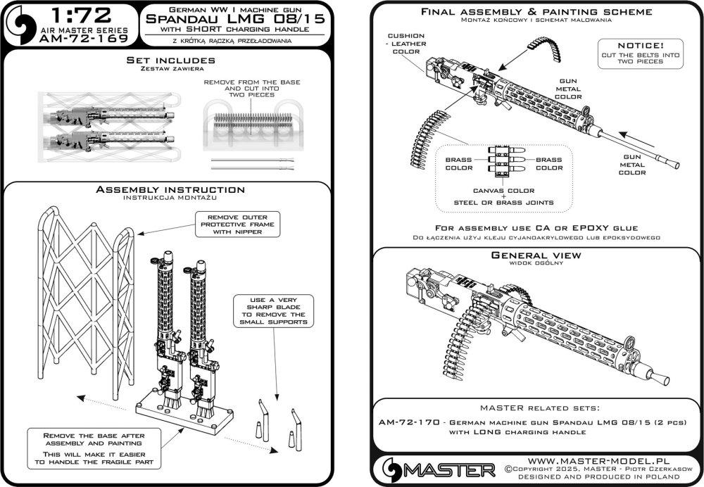 1/72 Spandau LMG 08/15 w/ SHORT charg.handle (2x)