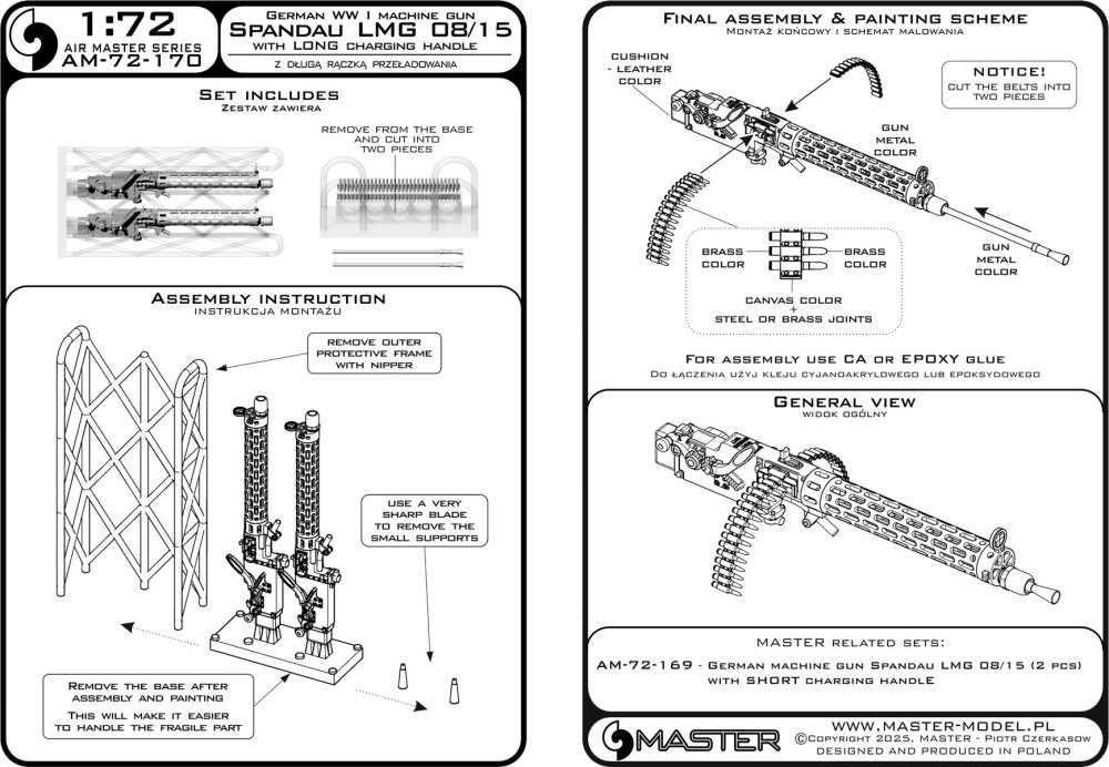 1/72 Spandau LMG 08/15 w/ LONG charg.handle (2x)
