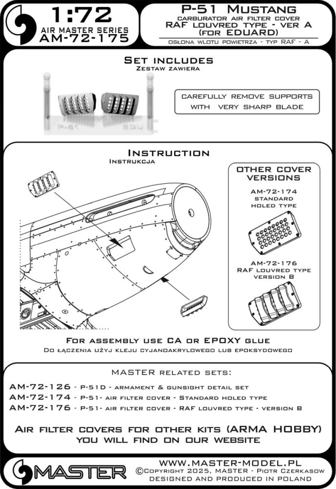 1/72 P-51 Mustang carbur.air fil.cover RAF 1 (EDU)