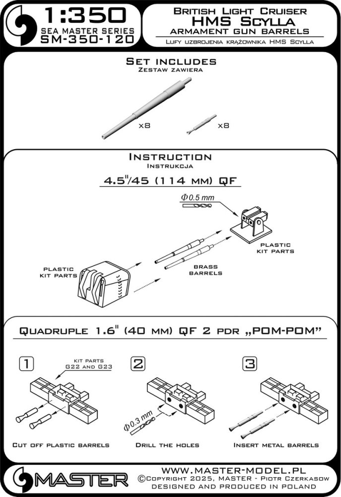 1/350 HMS Scylla armament barrels, 16 pcs. (TRUMP)