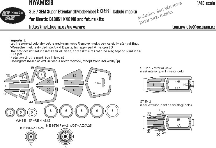 1/48 Mask SuE/SEM Super Etendard EXPERT (KIN)