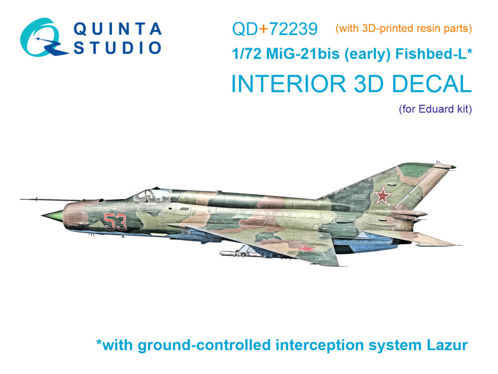 1/72 MiG-21bis early 3D-Print&col.Interior (EDU)