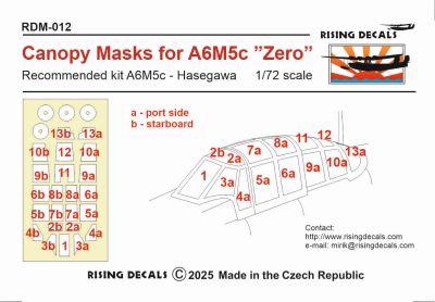 1/72 Canopy mask for A6M5 'Zero' (HAS)