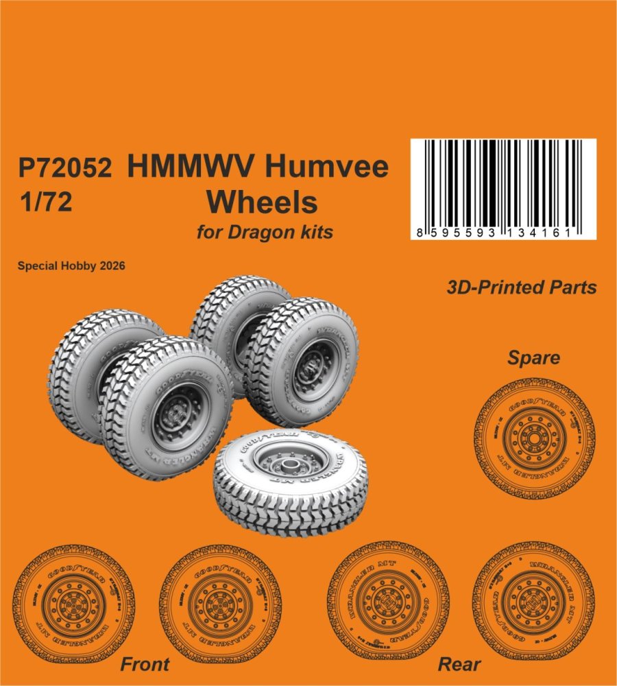 1/72 HMMWV Humvee Wheels (DRAG) 3D Printed