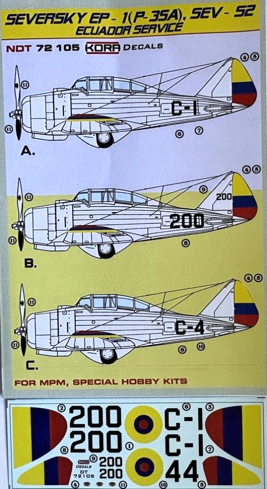 1/72 Decals Seversky EP-1/S2 Ecuador Service