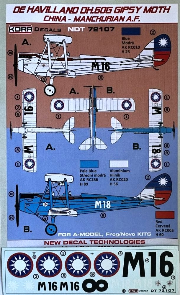 1/72 Decals DH.60G Gipsy Moth China-Manchurian AF